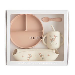 Mushie Silicone Feeding Toddler Set - Pink Flowers
